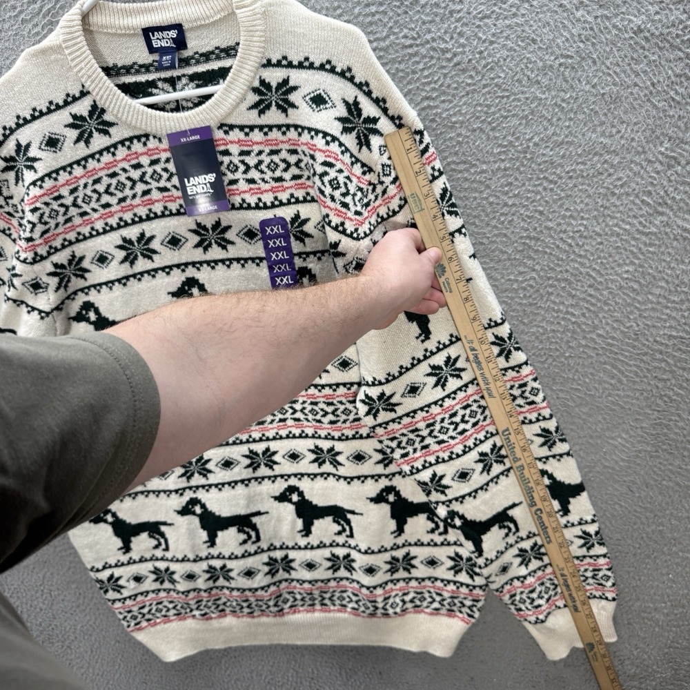 Lands End Sweater Adult XXL Multicolor Fair Isle Knit Crewneck Geometric Dog NEW - Picture 6 of 13